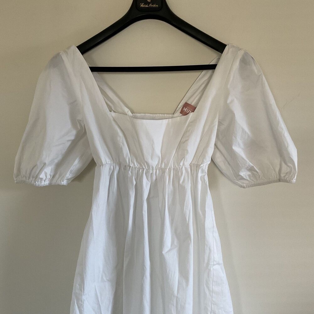 Show Me Your Mumu White Amore Poplin Puff Sleeve Babydoll Dress M Milkmaid Boho - Picture 3 of 13